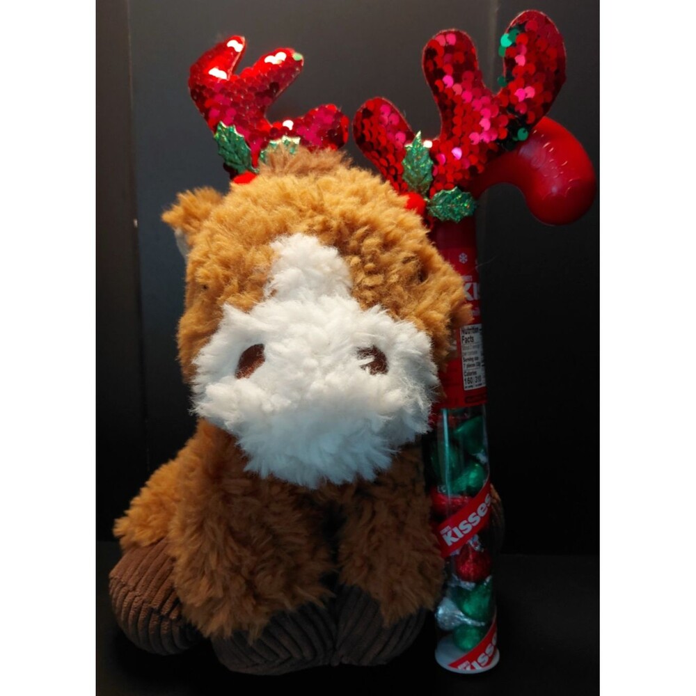 Fiesta Hershey’s Kisses Reindeer Christmas Plush With Tag and Candy Cane